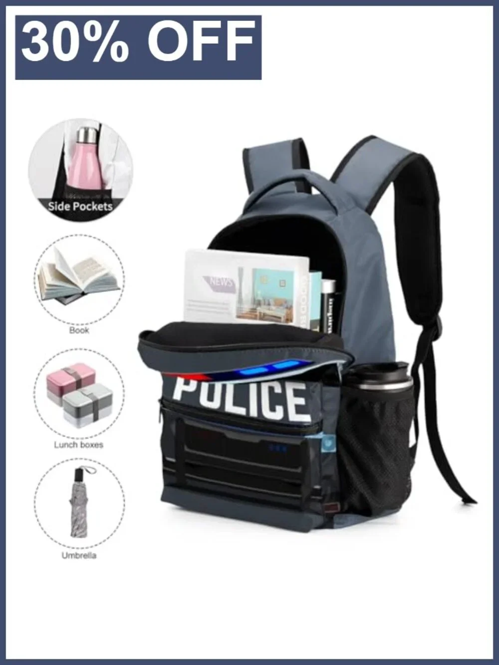 Kids Police Car Backpack Set Lunch Box Pencil Case School